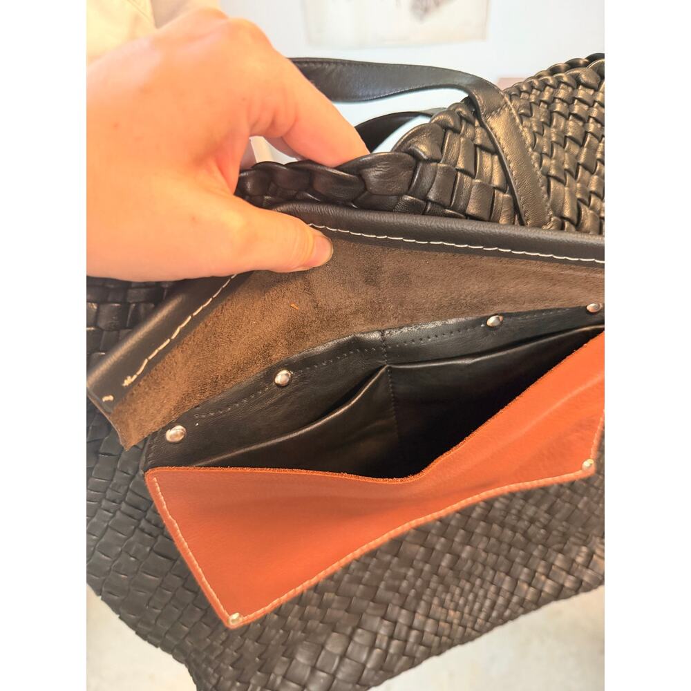 Falor Firenze Woven Leather Tote Bag Black Intrecciato Italian Leather Shopper - Picture 6 of 6
